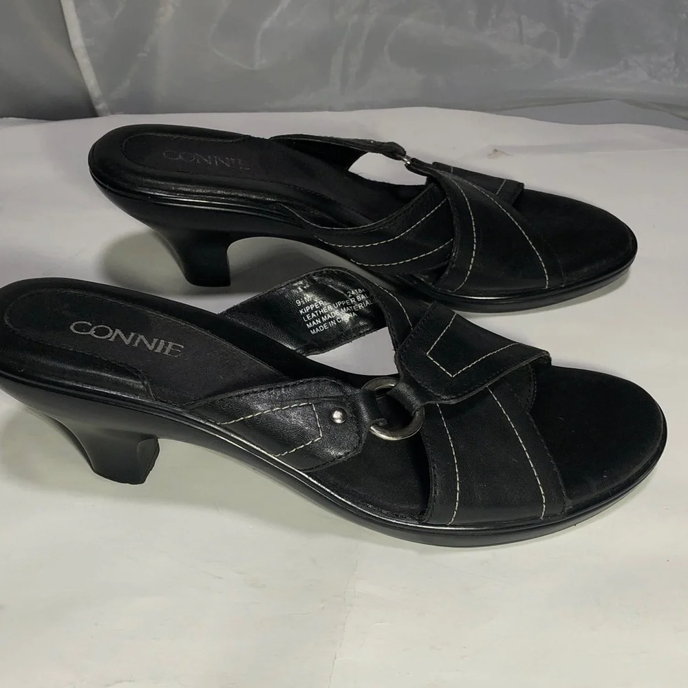 Connie Women's Wiggle Black Heeled Leather Mules, Size 9 1/2” M - Picture 15 of 16